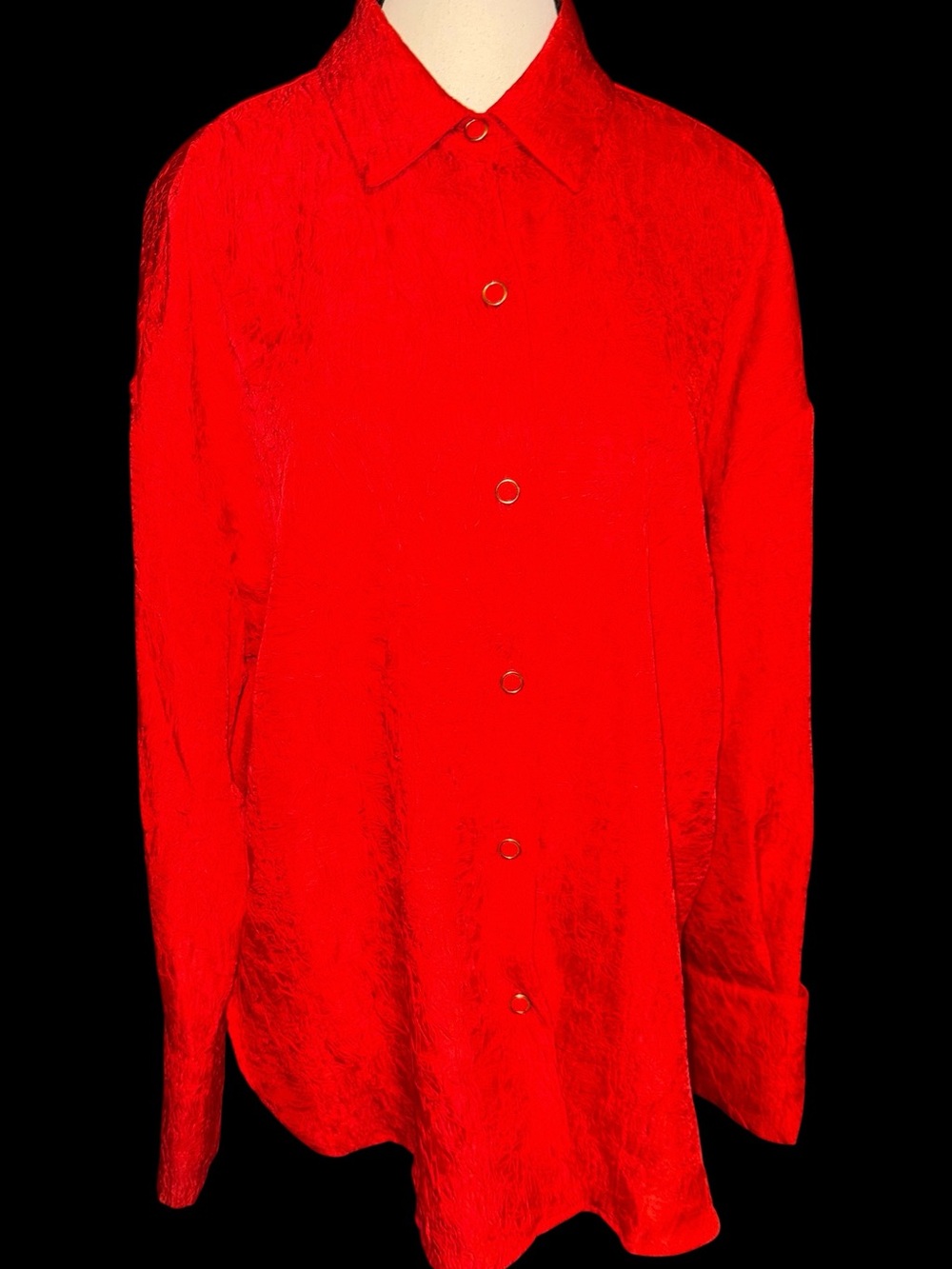 House Of Harlow 1960 Crinkle Fabric Red Blouse Shirt large Bold Goth long sleeve